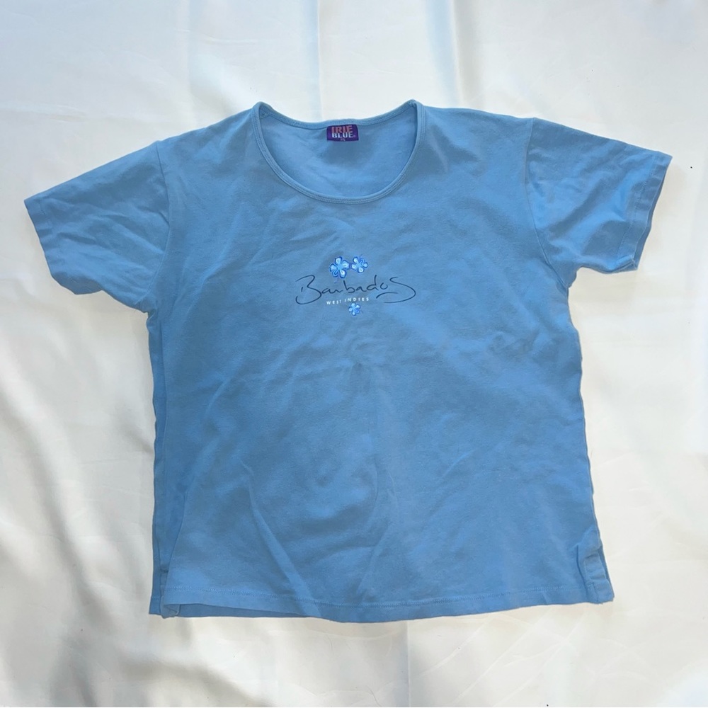 Irie Blue Short Sleeve Top Shirt Flower Design XXL Banbados West Indies